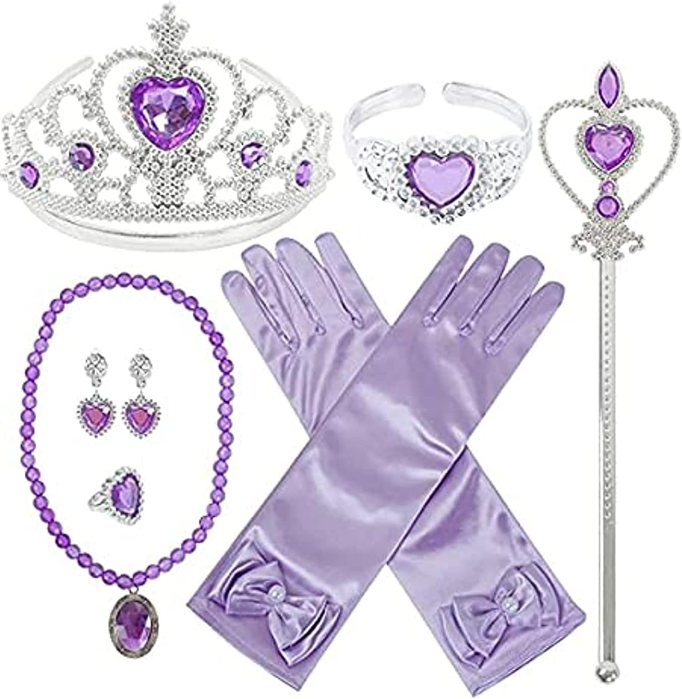 Jury 9PCS Princess Dress Up Accessories for Princess Costume Gloves Tiara Wand Necklace Earrings Bracelet and Ring Gift Set Princess Accessories for girls