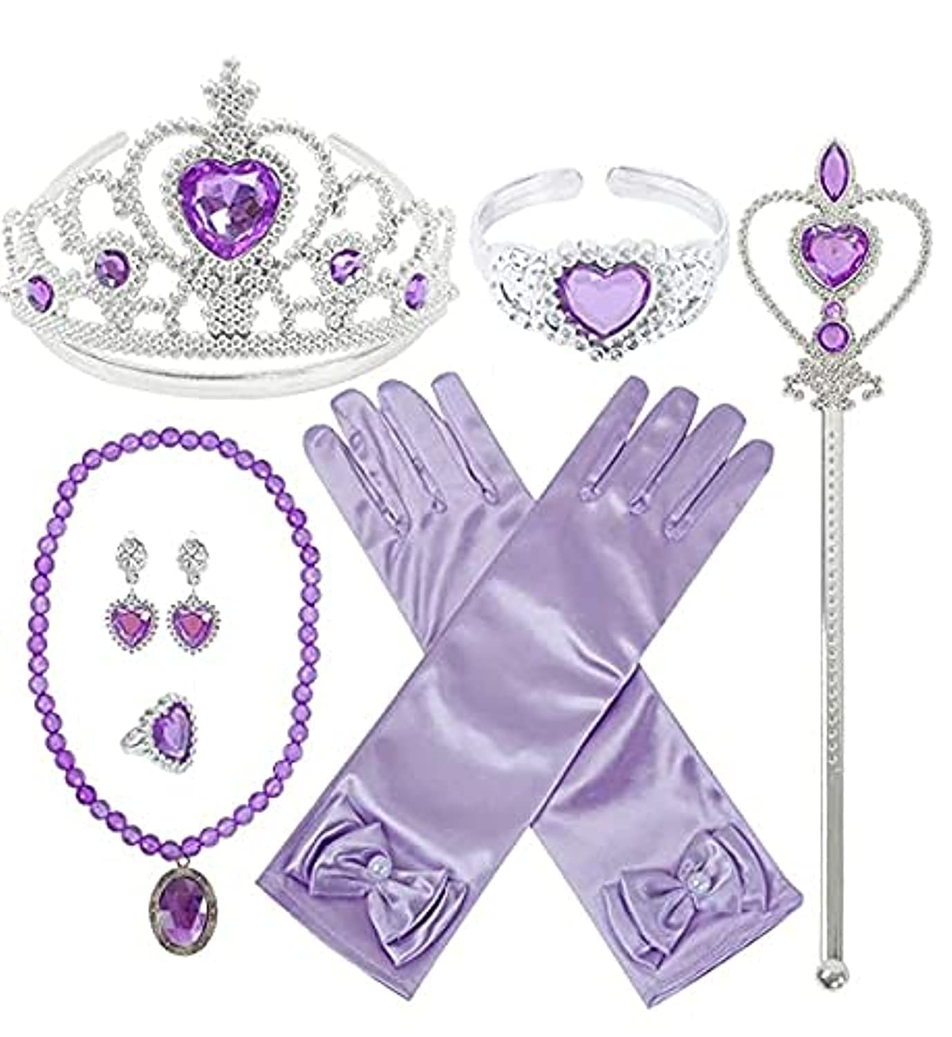 Jury 9PCS Princess Dress Up Accessories for Princess Costume Gloves Tiara Wand Necklace Earrings Bracelet and Ring Gift Set Princess Accessories for girls