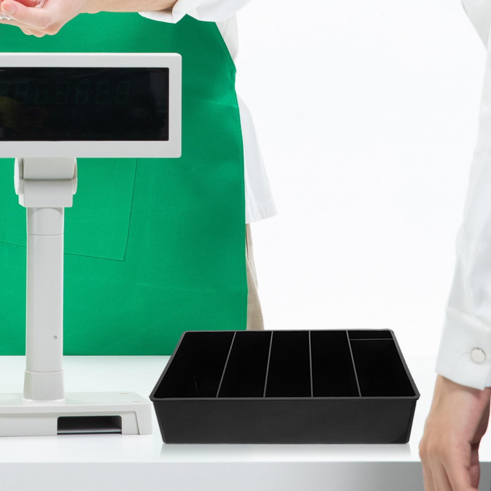 Cassetta Portamonete Verticale con Scomparti Neri Organizer Portatile per Soldi e Cellulare Scatola per Registratore di Cassa per Uffici Scuole e Negozi