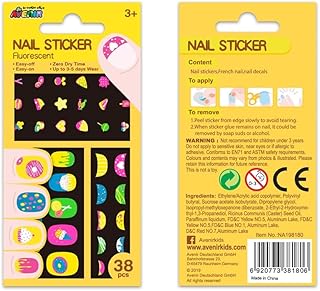ملصقات اظافر فلورسنت سويت تريتس من افينير 108 قطعة، بلاستيك، متعدد الألوان