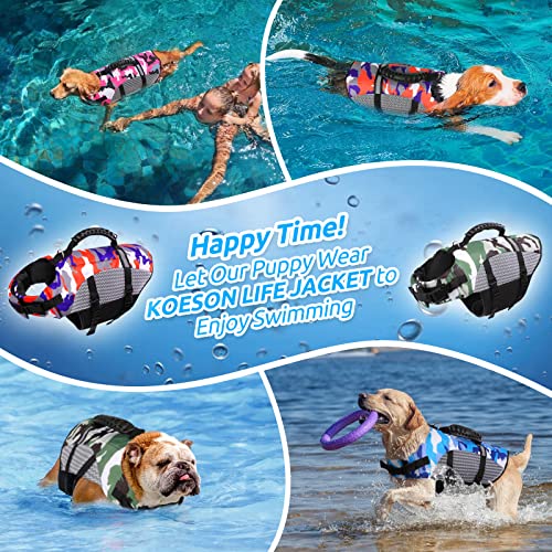 Koeson Dog Life Jacket, Camo Ripstop Dog Life Vest For Swimming, Reflective Pet Safety Lifejacket For Dogs With Rescue Handle, Dog Life Preserver Swimsuit For Small Medium Large Dogs (Pink, S) #TOP5