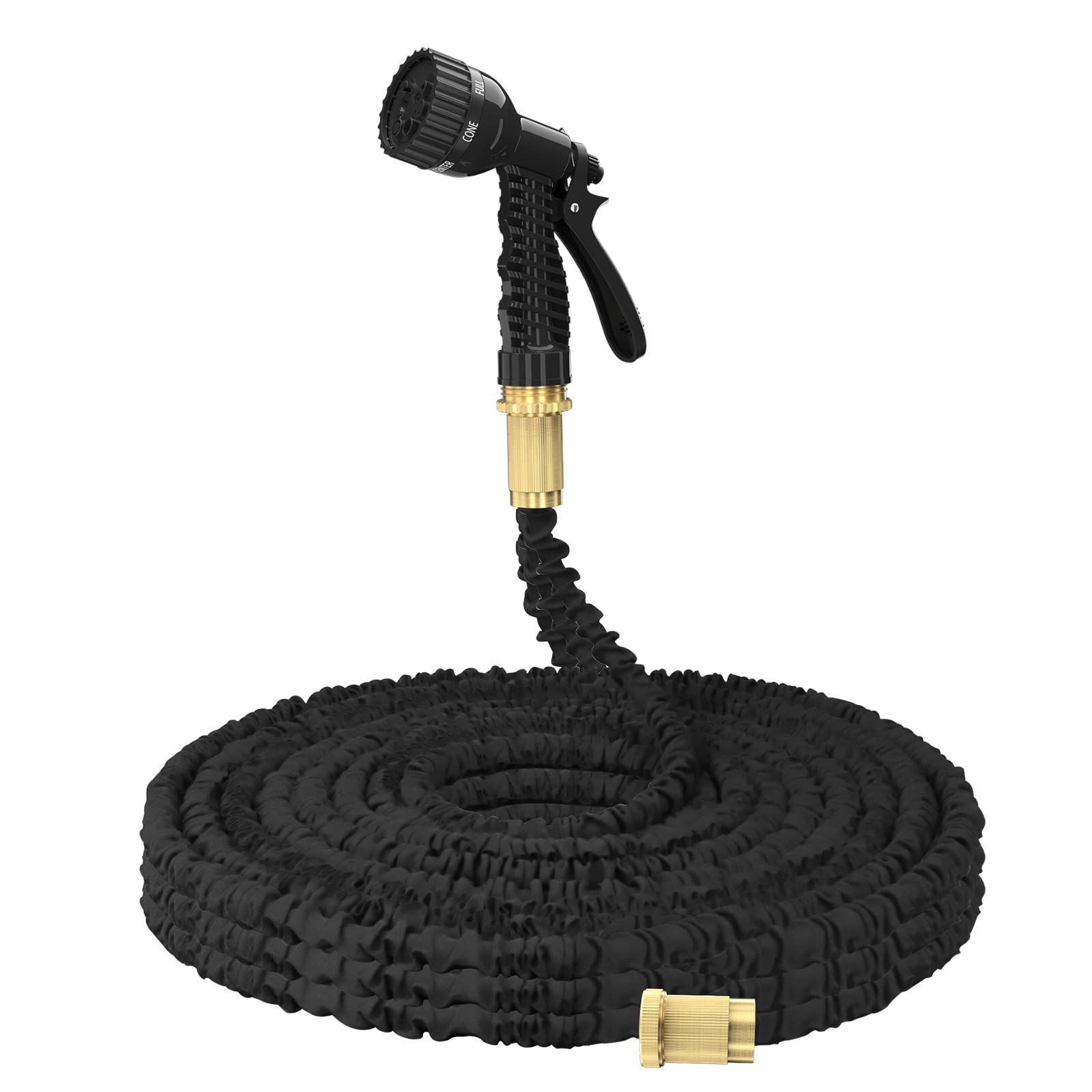 Honi Black 150Ft Expandable Garden Hose With 7 Function Spray Nozzle, Magic Stretch Flexible Expanding 3 Times Water Hose Pipe - Durable Abs Fittings, Anti-Leakage Lightweight & Easy Storage,