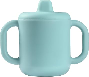 BEABA Silicone Training Cup, Soft Unbreakable Toddler Baby Sippy Cup, Leakproof Lid Ergonomic Wide Handles, 5.5 oz Rain