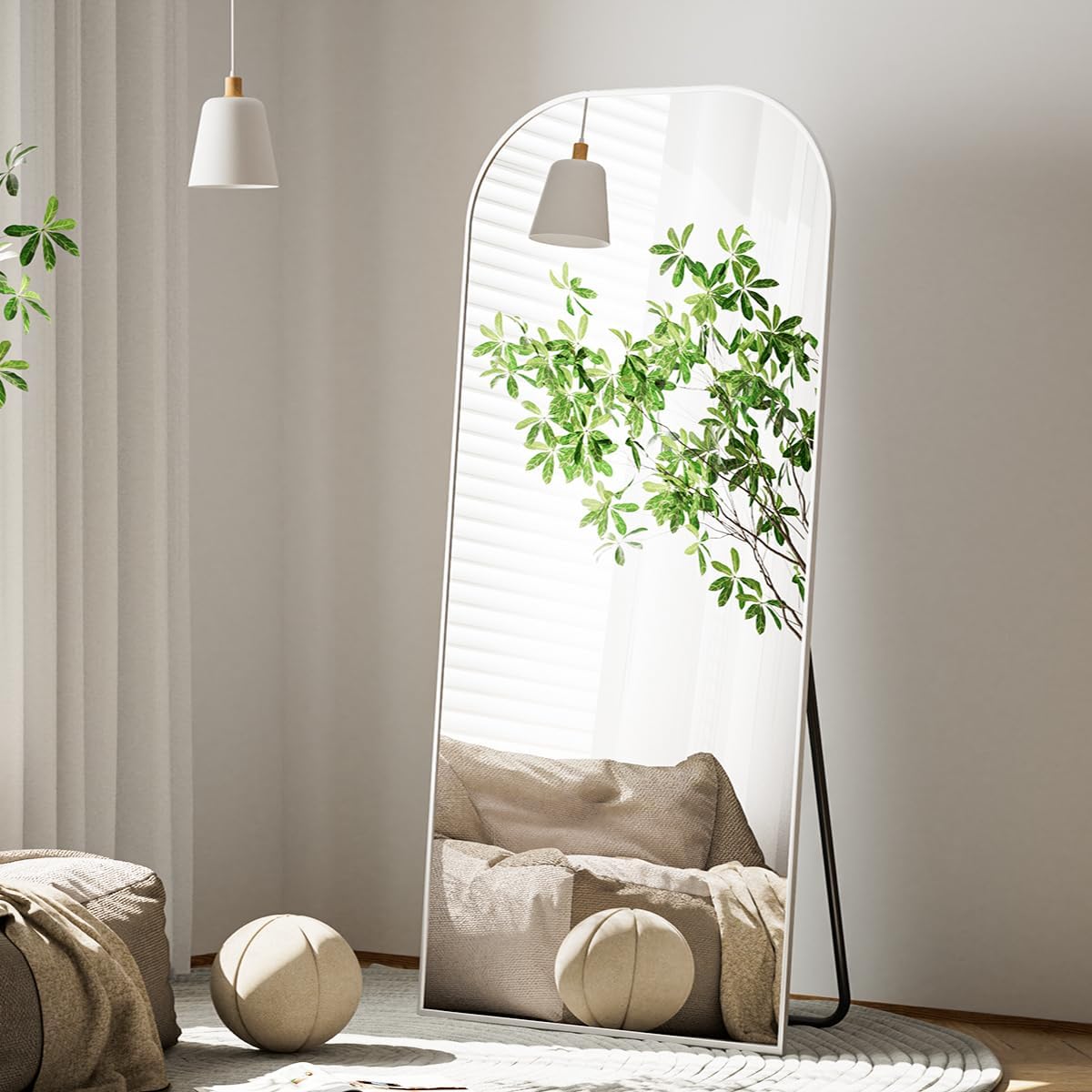 Koonmi Full Length Mirror, 71"x26" Mirror Full Length with Stand, Silver Domed Top Square-Edged Floor Mirror with Aluminum Alloy Frame for Bedroom Living Room - Image 2