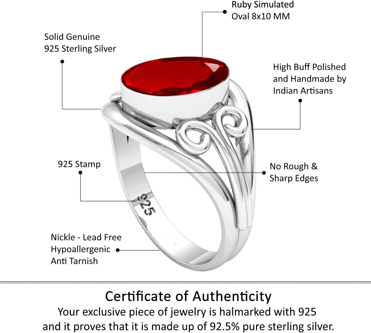 Garnet, Lapis, Moonstone, Crystal Oval Handmade Ring Genuine 925 Sterling Silver Boho Natural Gemstone Jewelry For Women