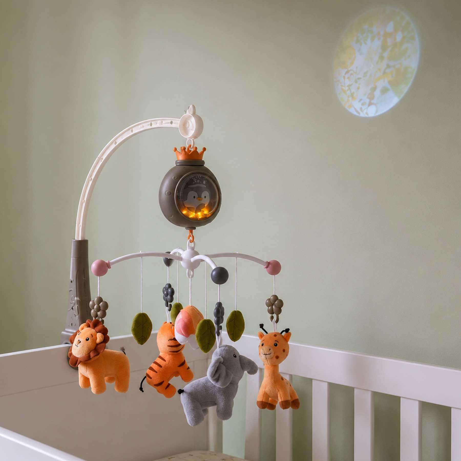 Bo Jungle | Musikalisches Baby Mobile mit Projektor Nachtlicht Weiß Tropicana - 33 x 26 cm