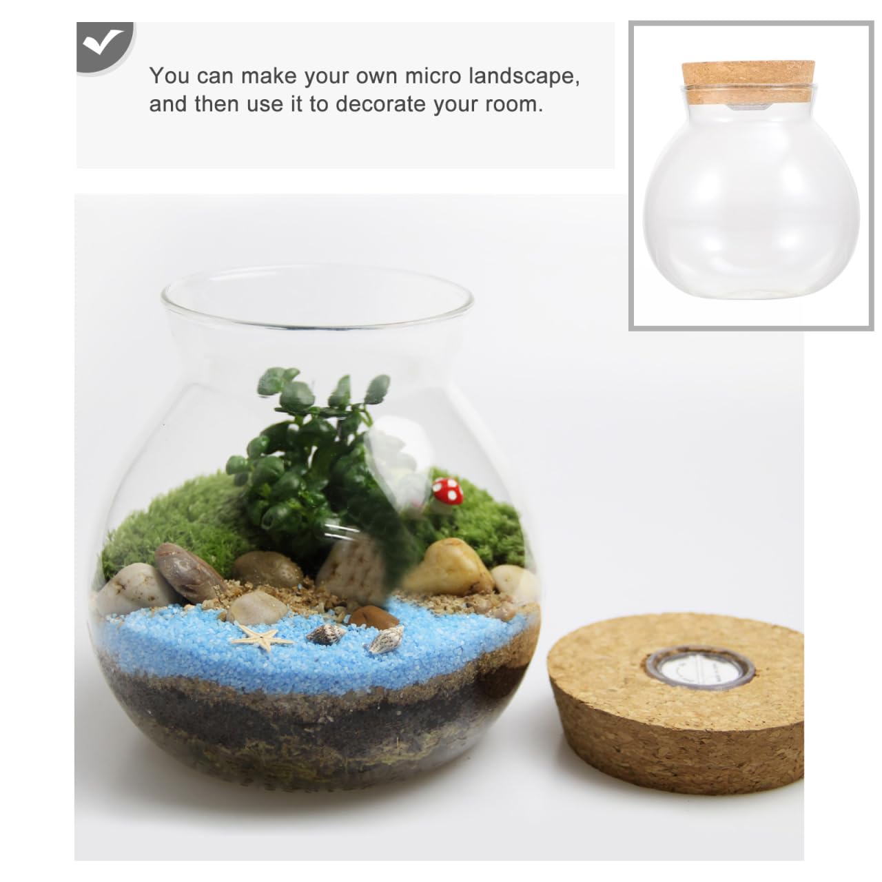 Nuobesty, barattoli in vetro con coperchio in sughero e luce a LED per piante fai da te, matrimoni, feste, artigianato, decorazioni natalizie
