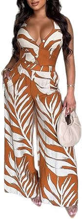 Hawaiian Print 2 Piece Outfits for Women Sexy Sleeveless Crop Top Low Waist Wide Leg Long Pant Sets
