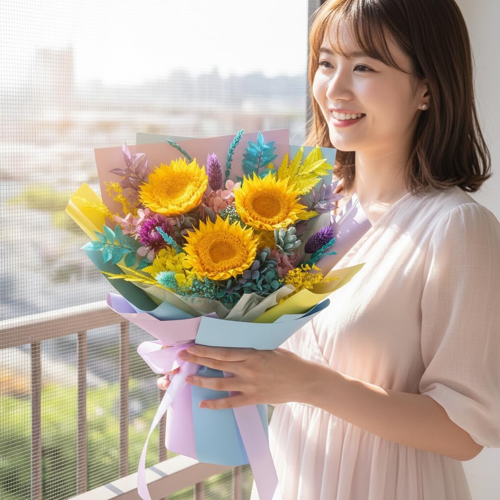 Preserved Sunflower Bouquet with Vase - Real Eternal Flowers Gift Set for Women, 3-Year Lasting Floral Arrangement, Anniversary Birthday Mother’s Day Graduation Sympathy Present - Image 8
