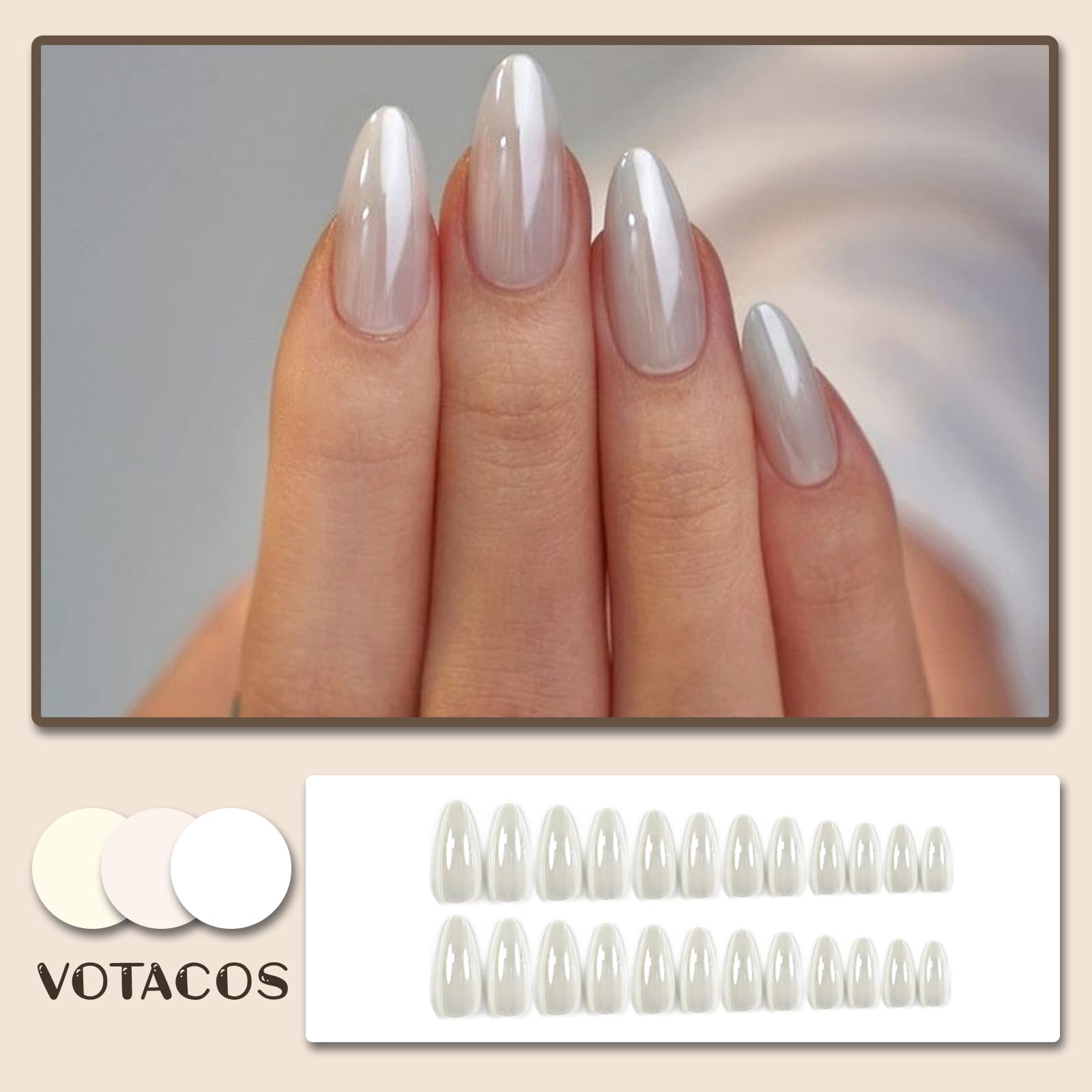 Long Stiletto Press On Nails Nude Glossy Artificial Nail Set_voghion.com