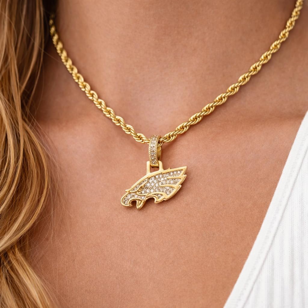 GLD Officially licensed NFL Sports Team Logo Pendant - Gold Plated Iced Out Football Necklace Charm