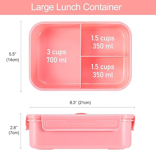 Miniatura 2 de Caperci Lonchera clásica Bento para adultos y niños mayores, contenedor de almuerzo de 47 onzas con 3 compartimentos para adultos y adolescentes,
