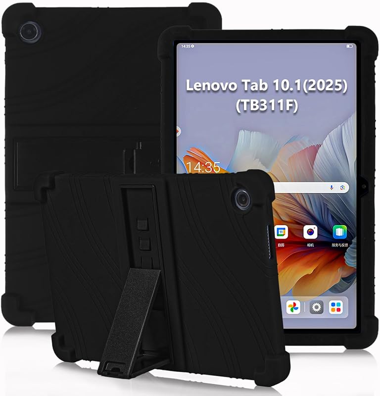 ATOOZ for Lenovo Tab 10.1 2025 Case Kids Soft Silicone Shockproof Case for Lenovo Tab 10.1 inch Tablet (TB311FU) with PC Stand (Black)