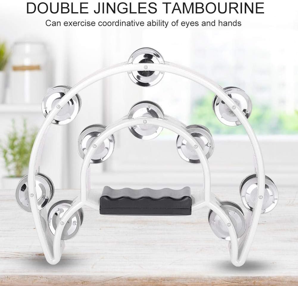 Alomejor Tambourine with Double Row Jingle Rings, Plastic and Metal, 8.9x8.1x1.8in, for Musicians, Dancers, Music Classes
