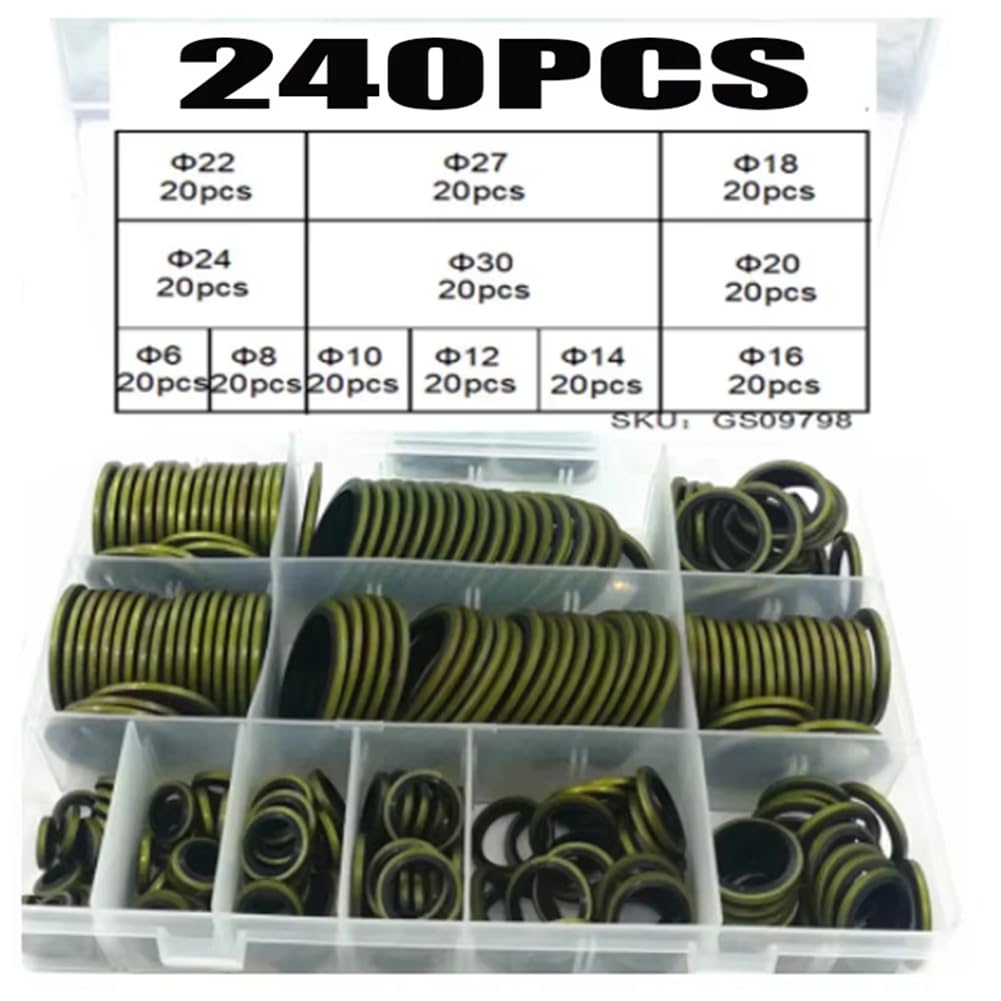 Littimoon Metal Rubber 240pcs Bonded Washer Oil Drain Plug Gasket Fit M6 M8 M10 M14 M16 Combined Washer Sealing Ring