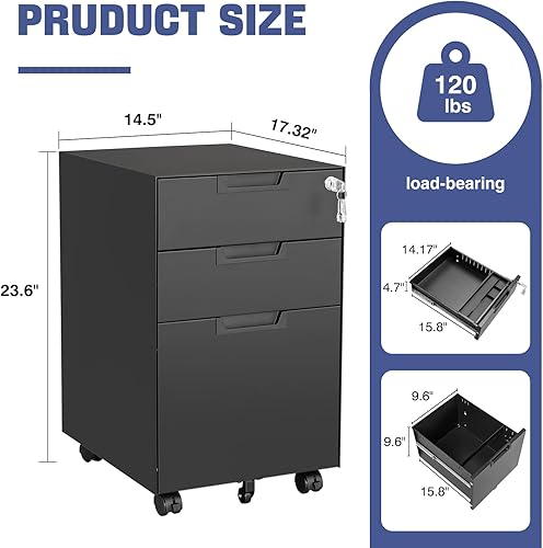 Miniatura 49 de Archivador lateral,Archivador de 4 cajones con cerradura,Archivadores laterales de oficina para tamaño legal/carta A4,Requiere montaje, negro