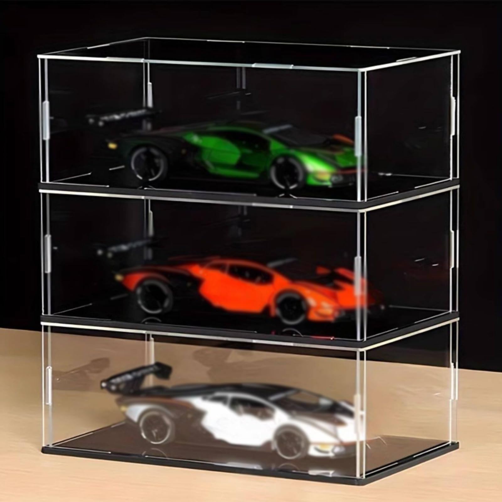 3 Pack Stackable Acrylic Organizers Box, 4 6 8 10 Inch High Protector Display Cases for Action Figures/ Model Car, UV Protection Storage Bin(30x30x30cm/12x12x12in)