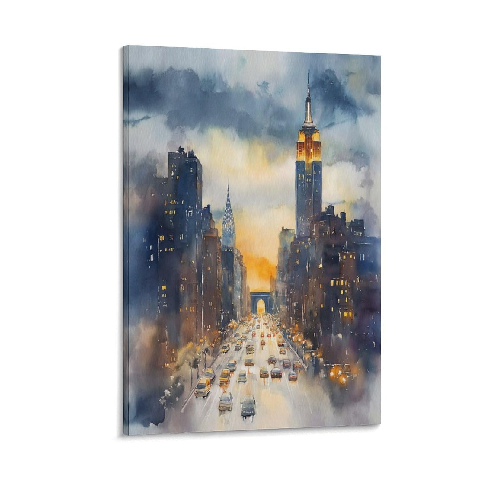XWYMXZ NYC Skyline Watercolor 24x36inch(60x90cm) Vintage Travel Poster Watercolor Canvas Art