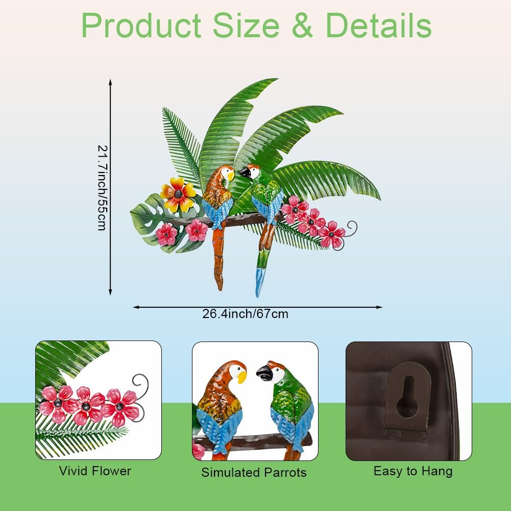 VEWOGARDEN Parrots Wall Decor Large Outdoor Metal Bird Wall Art for Patio Farmhouse Garden Living Room Bedroom Decorations - Image 3