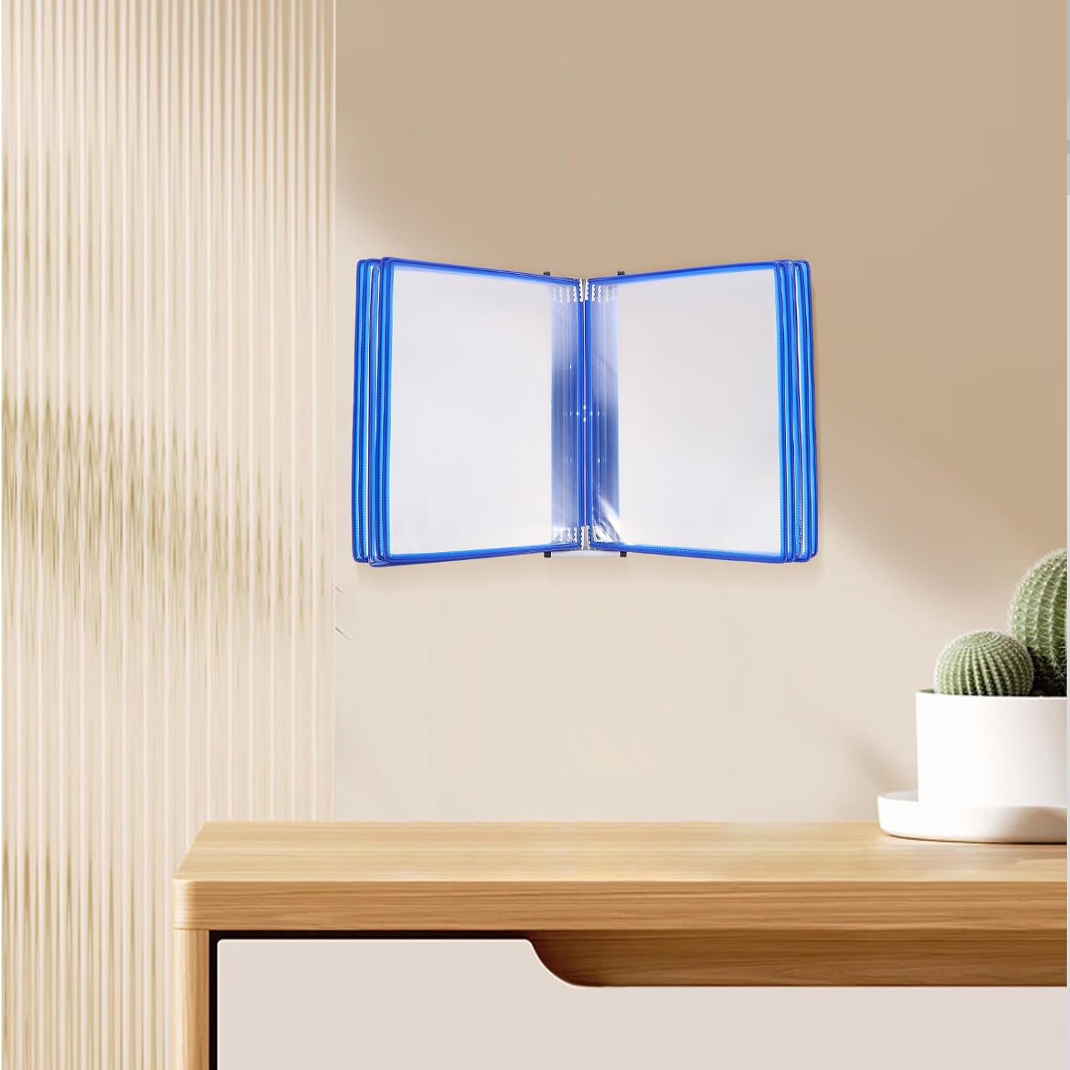 Wall-mounted File Folder Rack 10-pocket A4 Document Organizer Blue Literature Stand Brochure Holder for Office and School Supplies