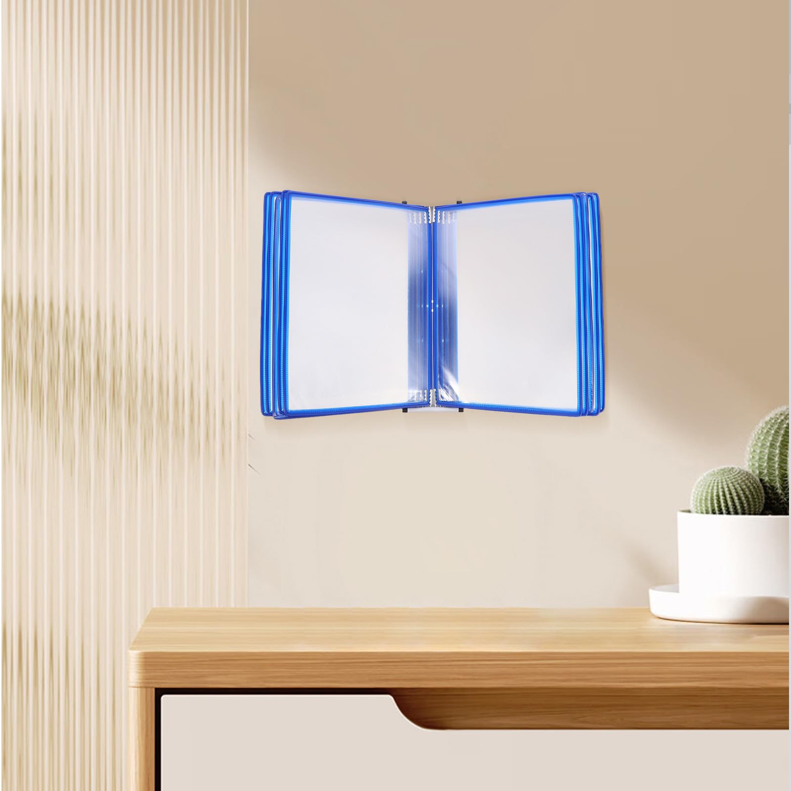 Wand Aktenorganizer A4 Hängend mit 10 Transparenten Fächern PVC Eisenrahmen Blaue Wandablage für Büro Schule Klinik