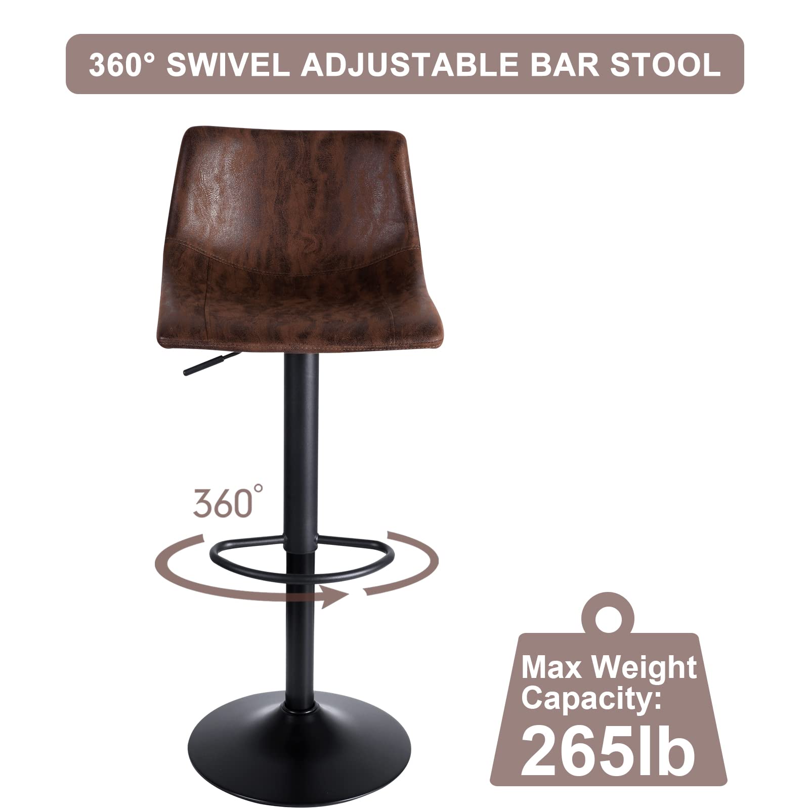 SUPERJARE Bar Stools Set of 2360° Swivel Barstool Chairs with Back