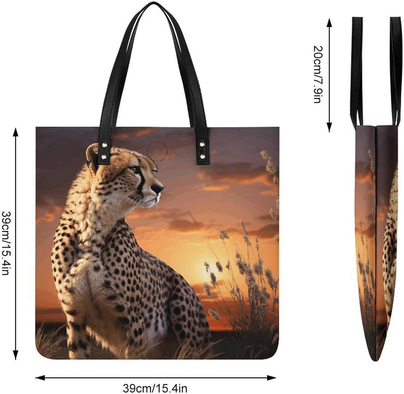 Cheetah Looking Out Over Savanna Tote Bag with Magnetic Buckle Reusable Grocery Bags Lightweight Cross Body Handbag for Daily Essentials