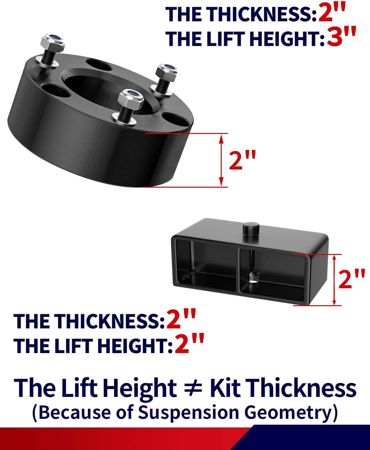 FLYCLE 3" Front and 2" Rear Leveling Lift Kits for 2005-2023 Frontier 2WD 4WD, 3'' Front Struct Spacers + 2'' Rear Leveling Lift Blocks Kit Extended Square U-Bolts for 2009-2012 Suzuki Equator 2WD 4WD