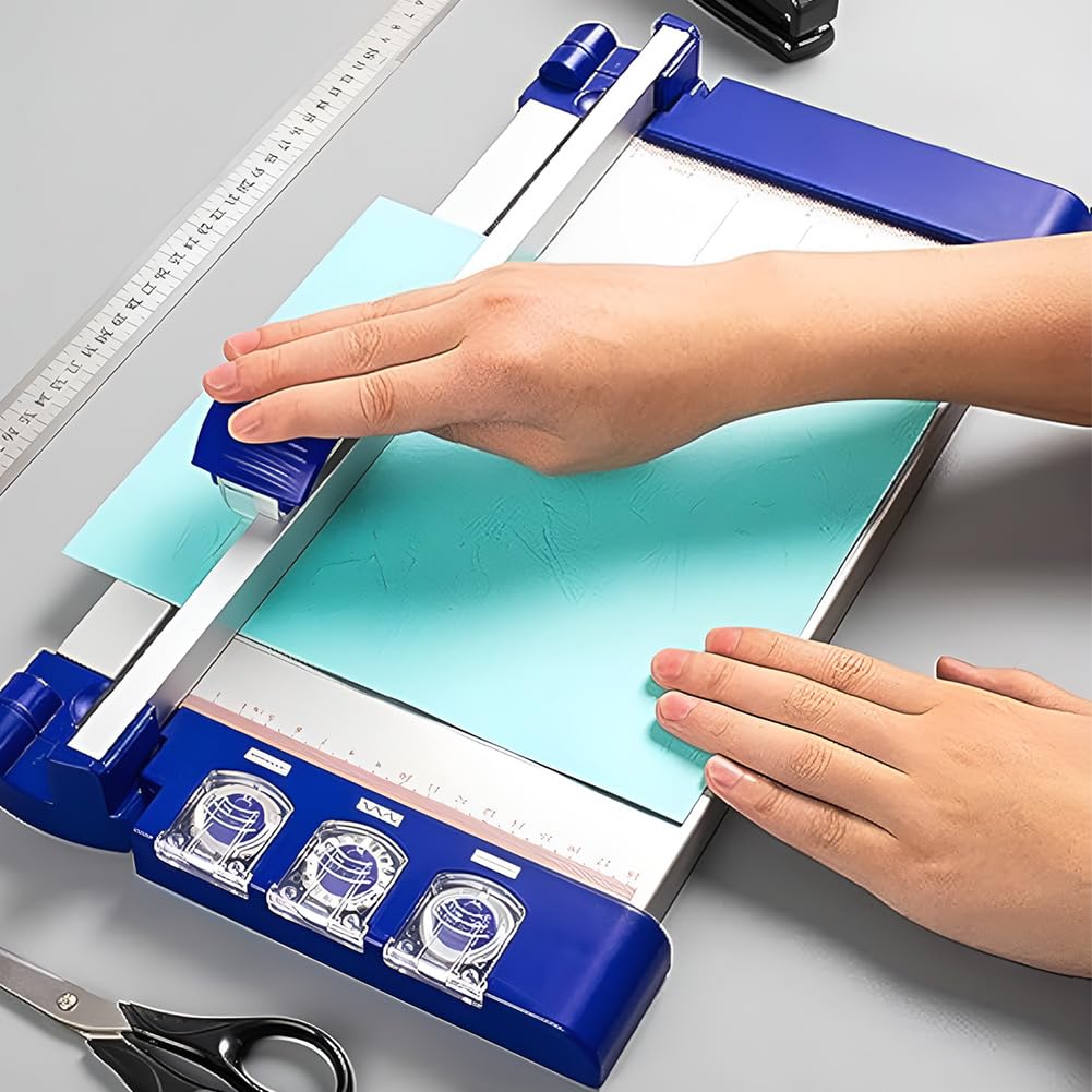 Taglierina di Carta Portatile, Taglierina di Carta Manuale, Coltello da Taglio Multifunzionale, con 3 Lame Diverse (Dritto/Ondulato/Punteggiato), Righello Trasparente sulla Superficie