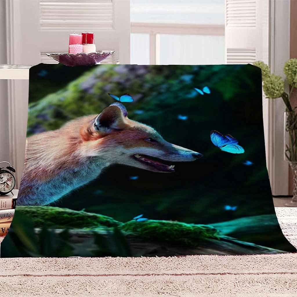 Couverture renard anti-froid en polaire flanelle facile à laver
