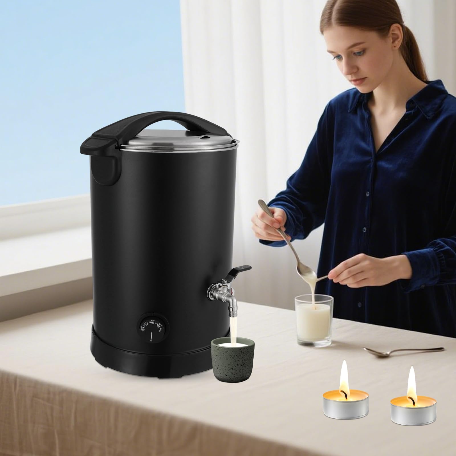 GIDRLL Urządzenie do topienia wosku do produkcji świec, 1100 W, elektryczny garnek do topienia wosku ze stali nierdzewnej, z regulatorem temperatury (0-100°C), szybkie nagrzewanie, nieprzywierająca
