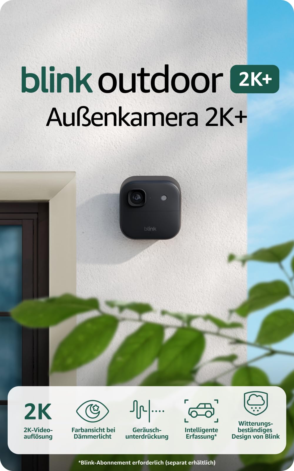 Blink Außenkamera 2K+ (neueste Generation) – Kabellose, intelligente Sicherheitskamera, 2K-Videoauflösung, verbesserte Audioqualität, bis zu zwei Jahre Batterielaufzeit – Zusatzkamera, Schwarz