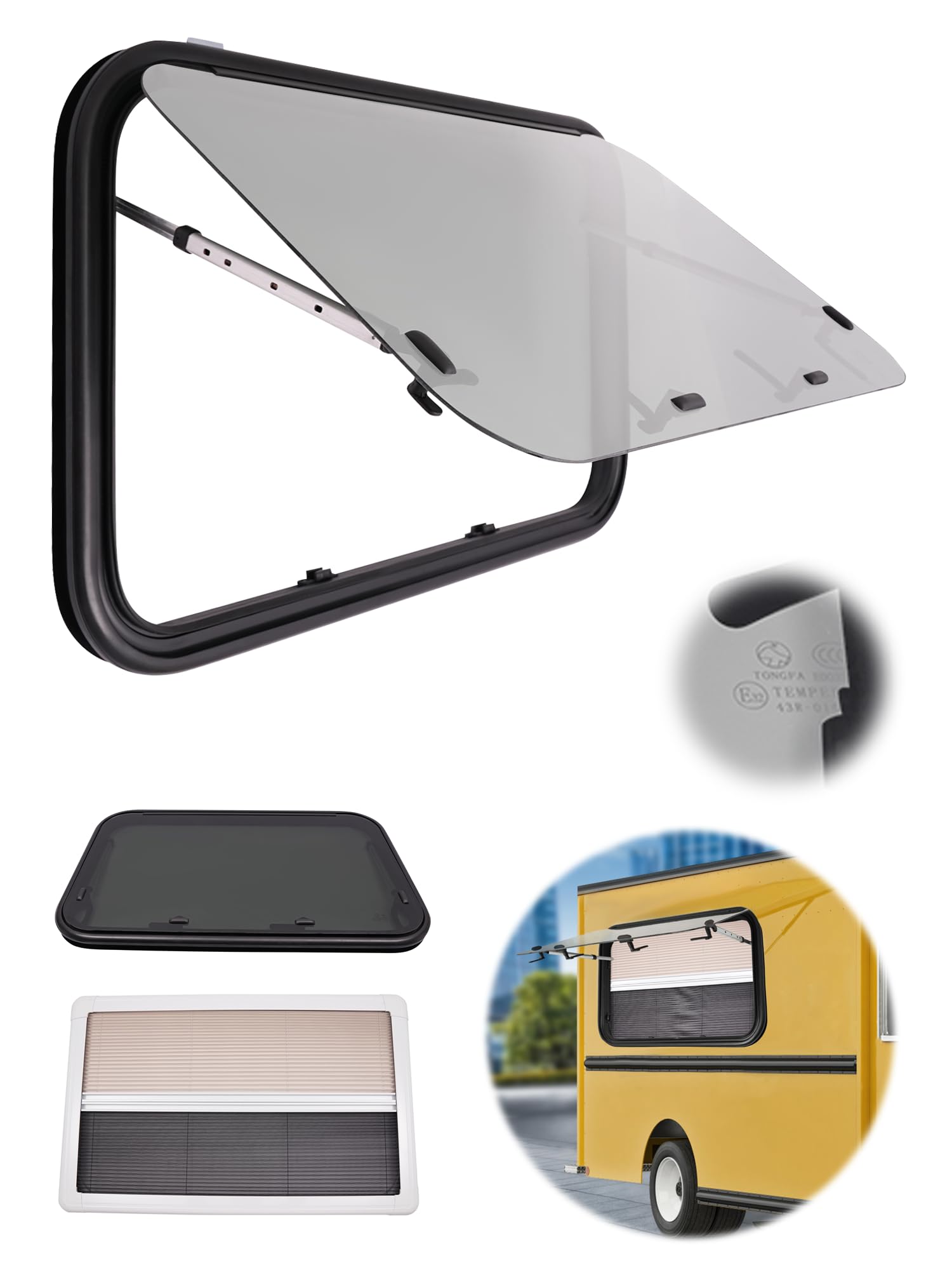 Ventana de expansión de 900 x 550 mm, ventana de caravana, con persiana, caravana, 65°, ventana con mosquitera, ventana lateral para caravanas, furgoneta