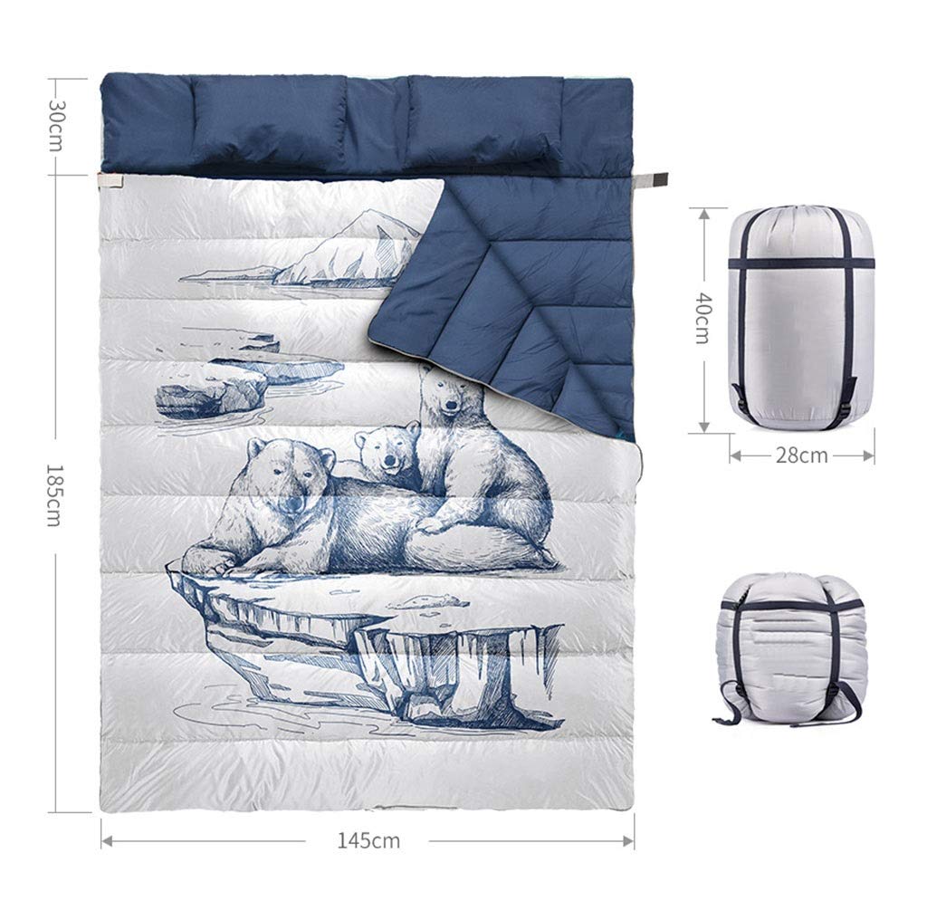 TOHOYOK Luxus Doppelschlafsack, Eisbär Muster Umschlag Schlafsack, geeignet for Familien, Eltern-Kind, Paar, Freund Wandern/Reise/Camping/Klettern, mit Kompressionssack Sport & Freizeit