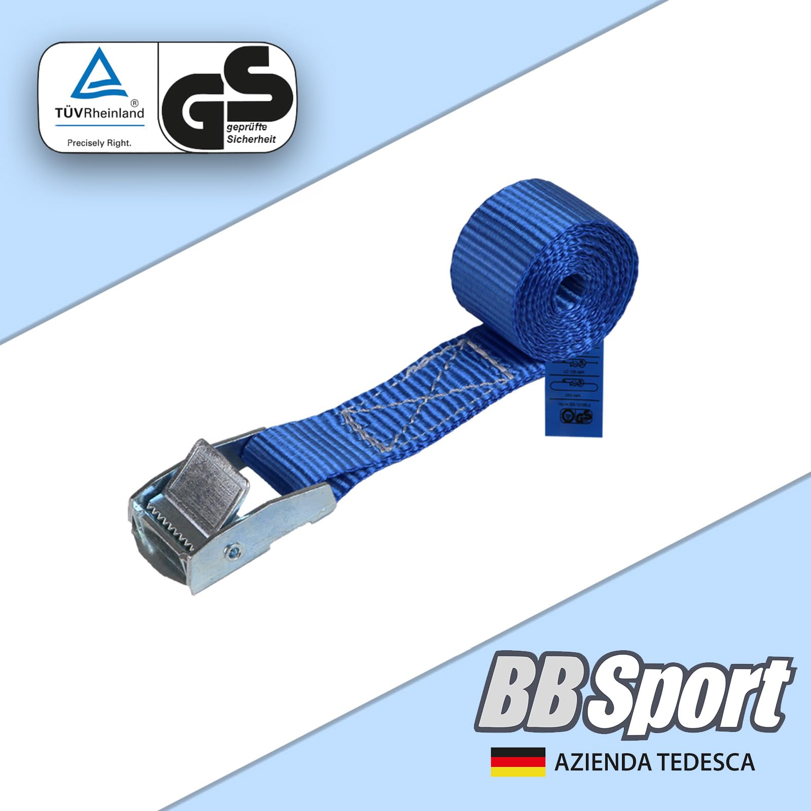 Cinghia di fissaggio Cinghie di tensione - blu - 1m 2,5m 4m 6m - diverse quantità, sicura del carico resistenza fino a 250 kg DIN EN 12195-2 ; 4 pezzi 2.5 cm x 1 m - 3