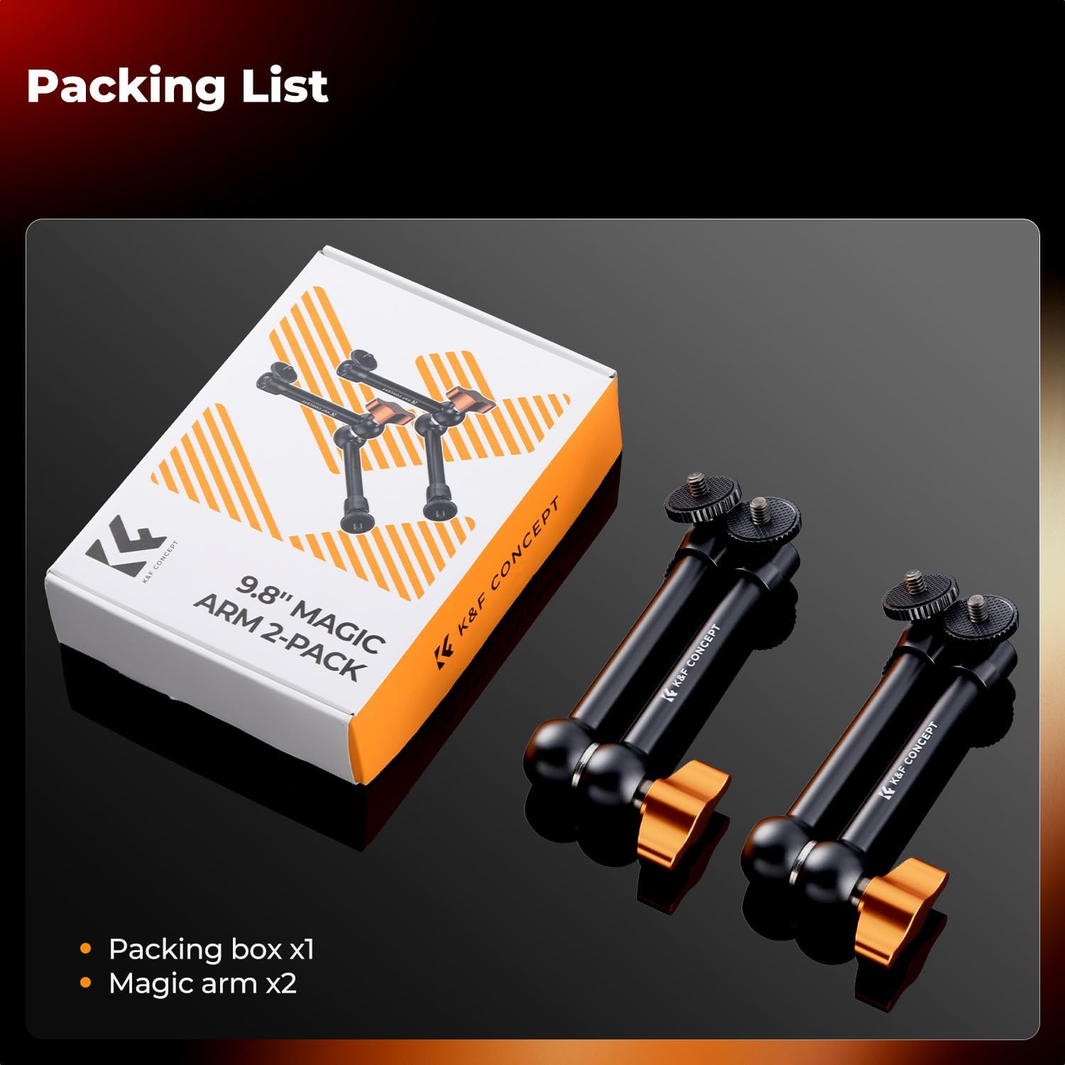 K&F CONCEPT 2-Pack 9.8" Magic Arm, 1/4" Screw Camera Mount Arm 360° Ball Heads for DSLRs, Monitor, Flash, LED Light, Microphone, Camera Cage, Action Camera