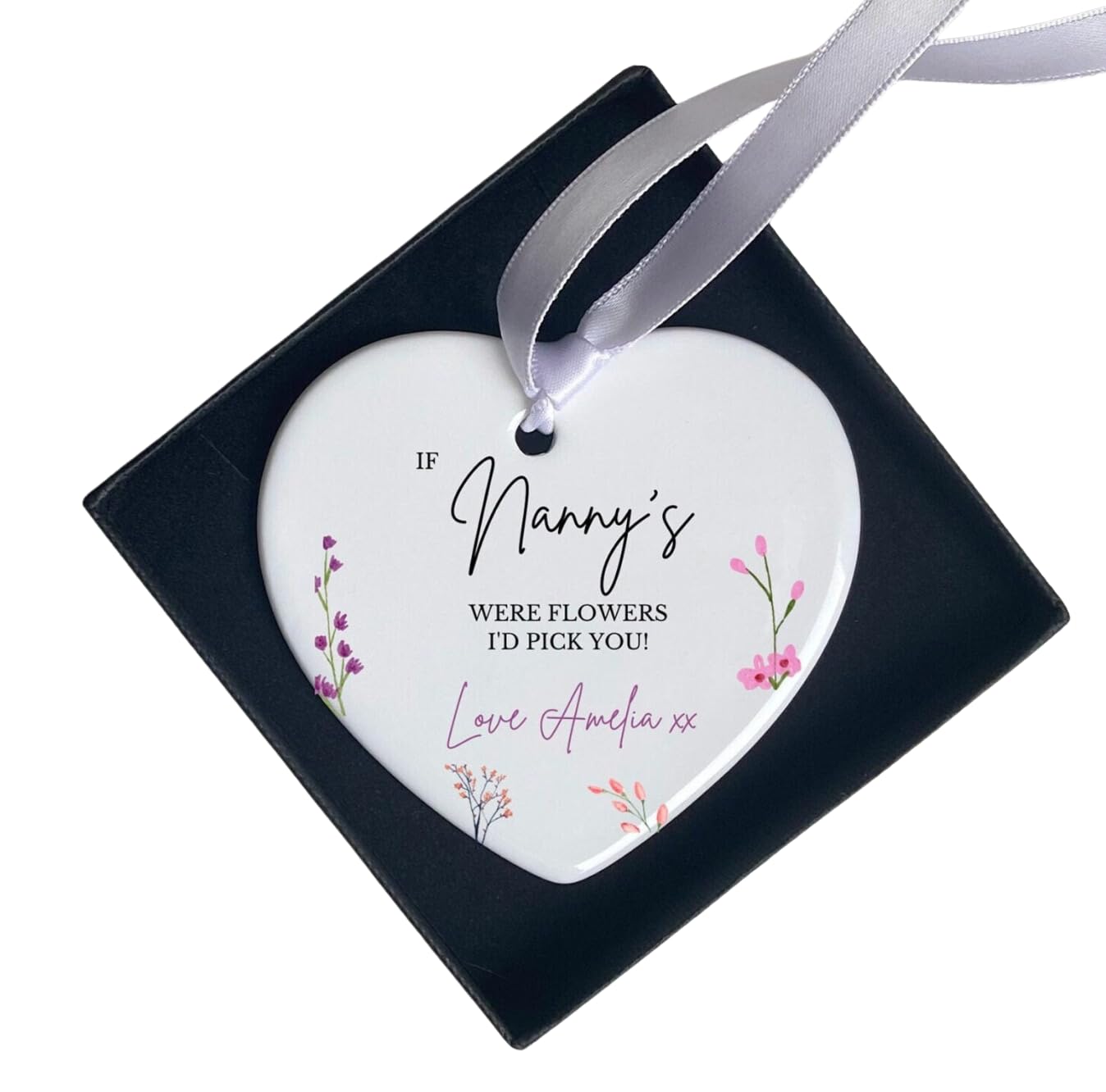 Uniquepgifts Personalised Role Heart Ornament Personalised Nanny Bauble – If Nanny Were Flowers I’d Pick You Ornament, Mother’s Day, Birthday Nanny Keepsake