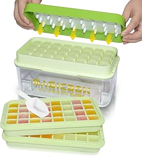 Ice Trays for Freezer with Lid and Bin,Ice Cube Trays for Freezer with 2 Trays,Easy Release 64 Pcs Ice for Chilling Cocktails Whiskey (Green)