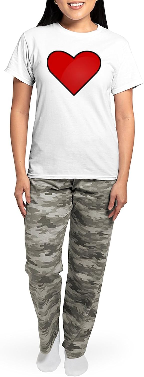CafePress Red Heart Drawing Pajamas Women's Novelty Cotton Pajama Set, Comfortable PJ Sleepwear