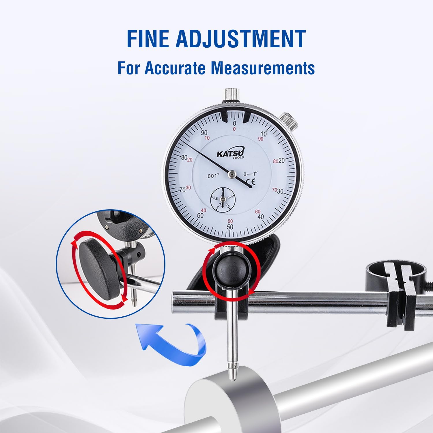 KATSU Tools Dial Indicator with Magnetic Base and 22 Pieces Indicator Points Set, 0-1.0" Tester Gauge, 0.001" Precision, Fine Adjustment, Measuring Toolkit in Storage Case 401111