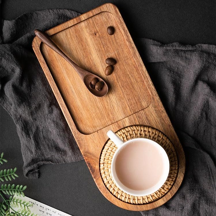 Bandeja de servir de madera maciza retro, diseño chino de extremo norte, ideal para tazas de agua, aperitivos, postres y desayuno, bandeja de almacenamiento decorativa para el hogar y la cocina