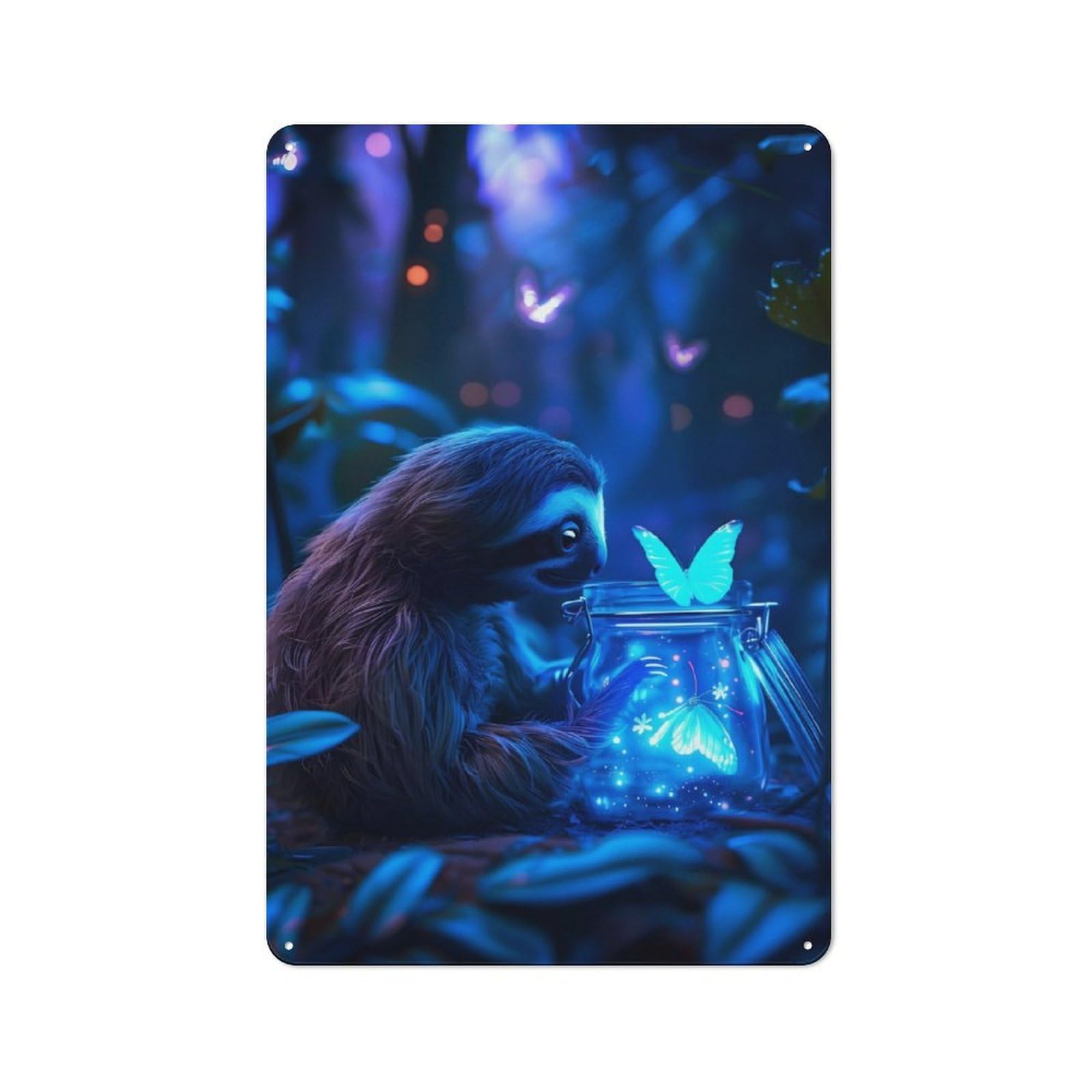 Junmoney Sloth With Butterfly Vintage Metal Sign 30X20cm For Pub Or Café, For Collectors Of Vintage Metal Wall Decor