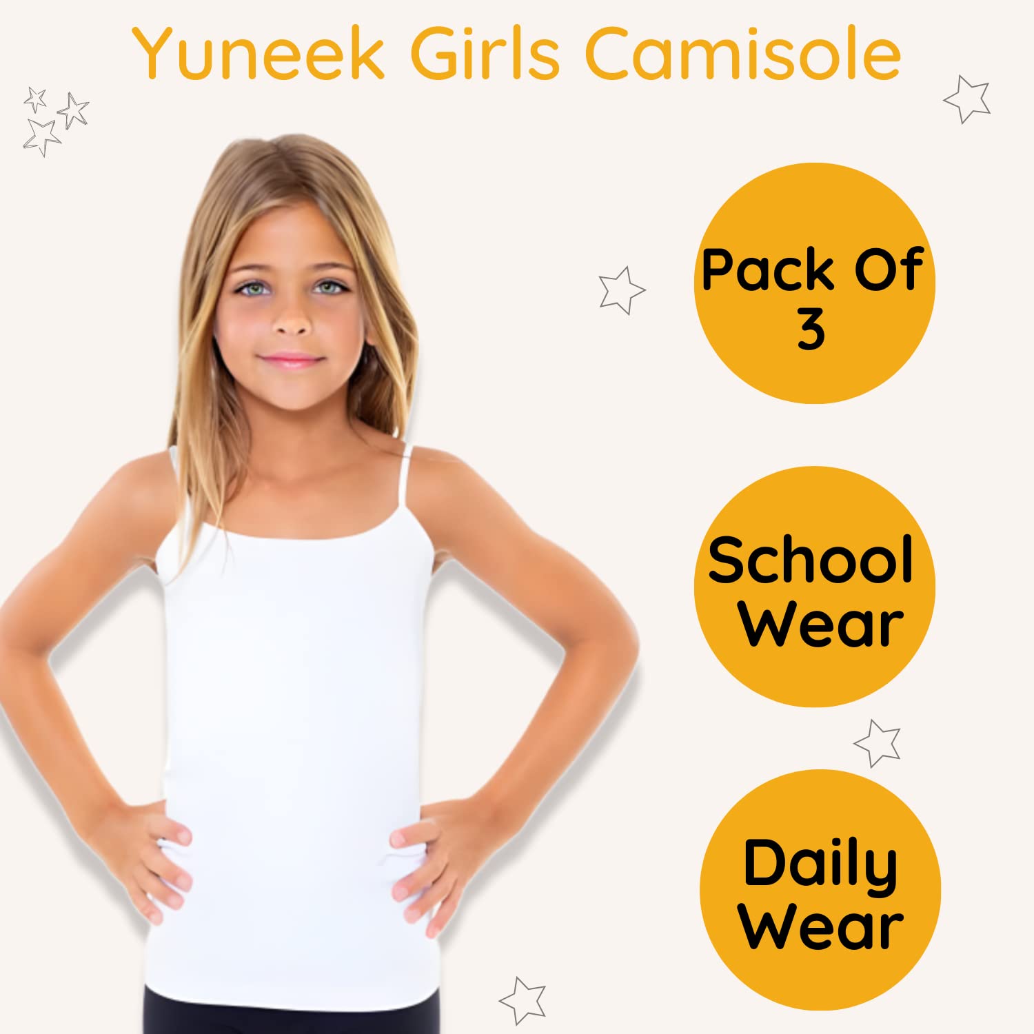 Yuneek Girl's Cotton Regular Fit Full Slip/Cami Combo (2-3 Years, 3) White - Image 3 thumbnail