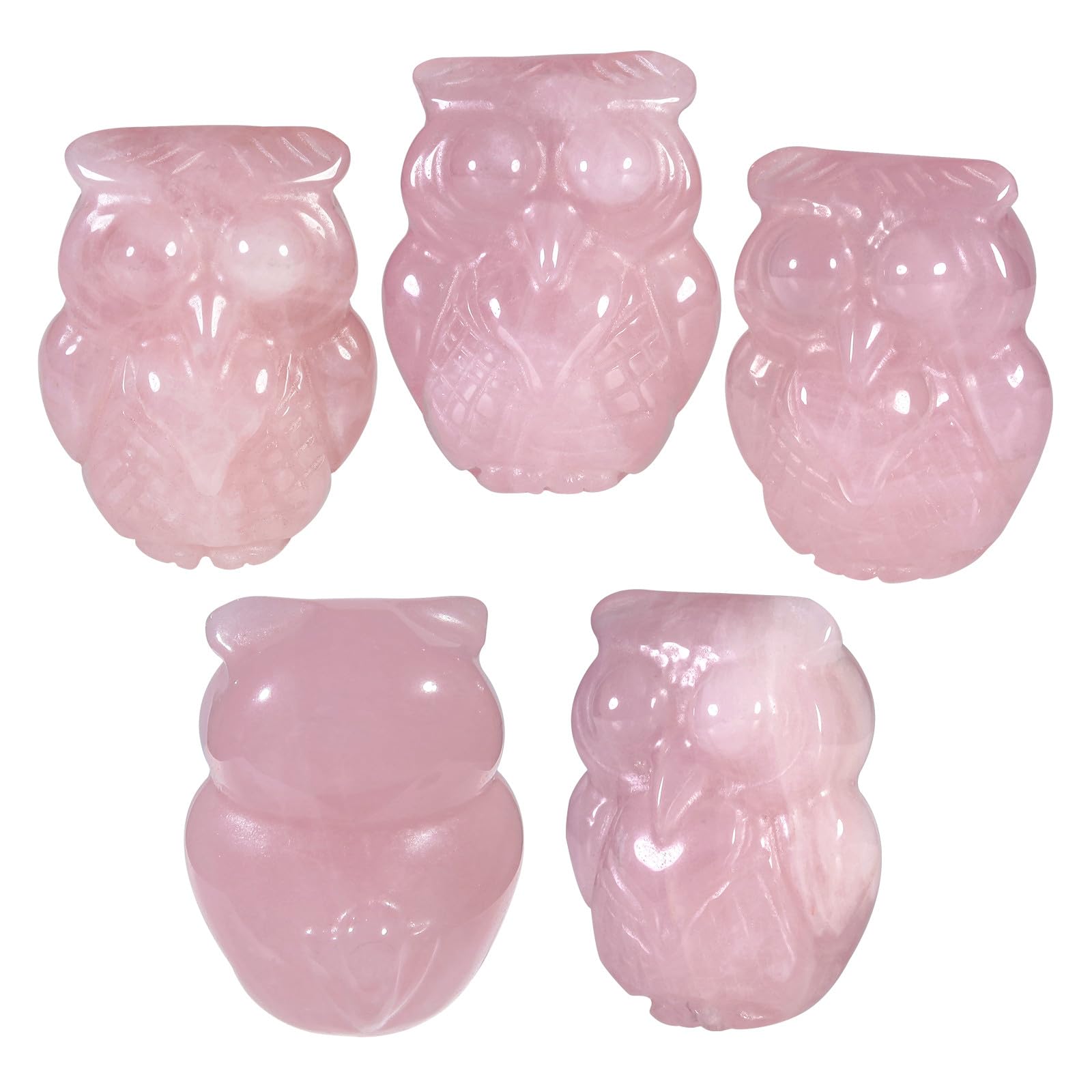 Nupuyai 2pcs Owl Bird Rose Quartz Mini Crystal Stone Statue Carved Animal Figure, Stones Pocket Figurine Ornament Home Office Decor - Image 3
