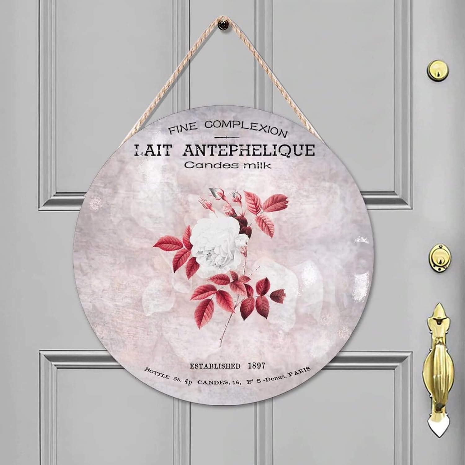 Rose Front Door Sign, French Vintage Flower Wood Door Sign, Floral 16x16in Wall Hanging Sign Plaque for Front Door Entryway Porch Bar Pub Farewell Party Housewarming Gifts