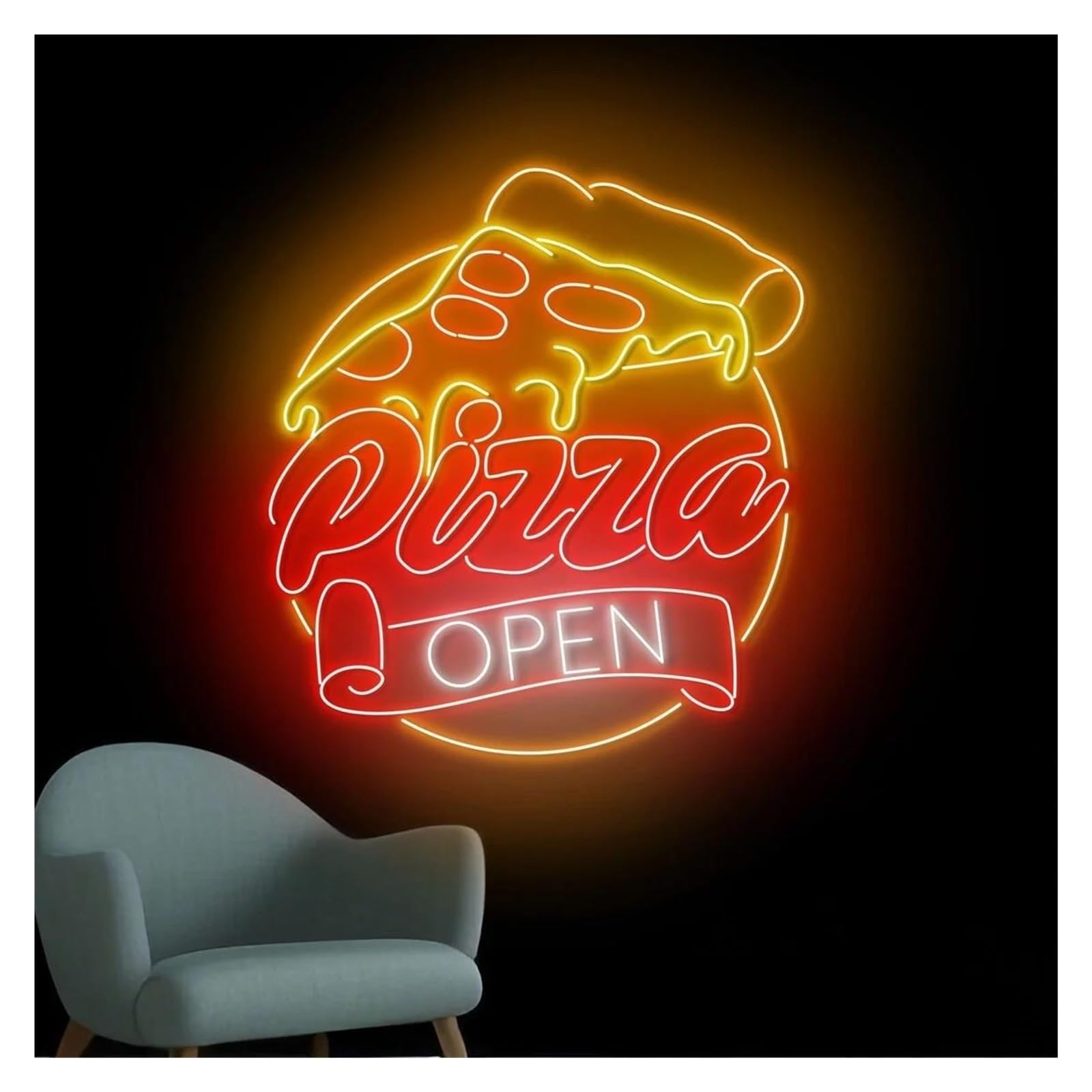 LEMST Signs Lamp LED Pizza Open Neon Sign, Hanging Decor for Pizzeria & Italian Restaurant 50cmx50cm(50cmx50cm)