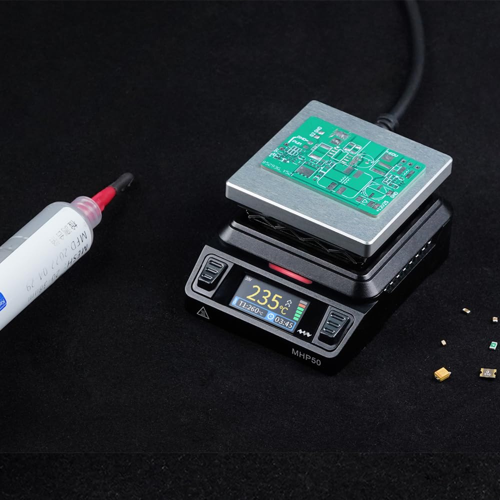 Charmgle MHP50 Mini podgrzewacz płytowy Stacja lutownicza Spawarka 50x50mm Przenośna grzałka elektryczna 100-350°C Srebrna platforma Oryginalne narzędzie spawalnicze