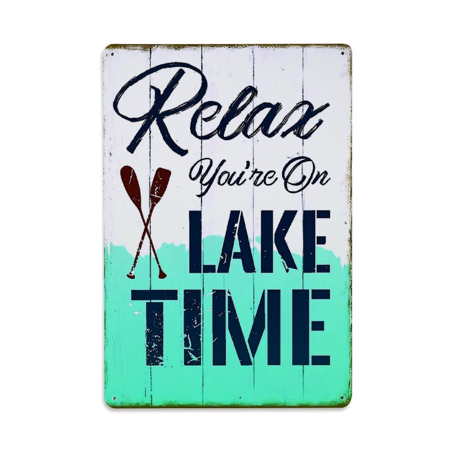 Relax You're On Lake Time Retro Metal Tin Sign, Vintage Decor Art Poster for Bar, Home, Man Cave, Kitchen, Laundry Room Gift 8x12Inch