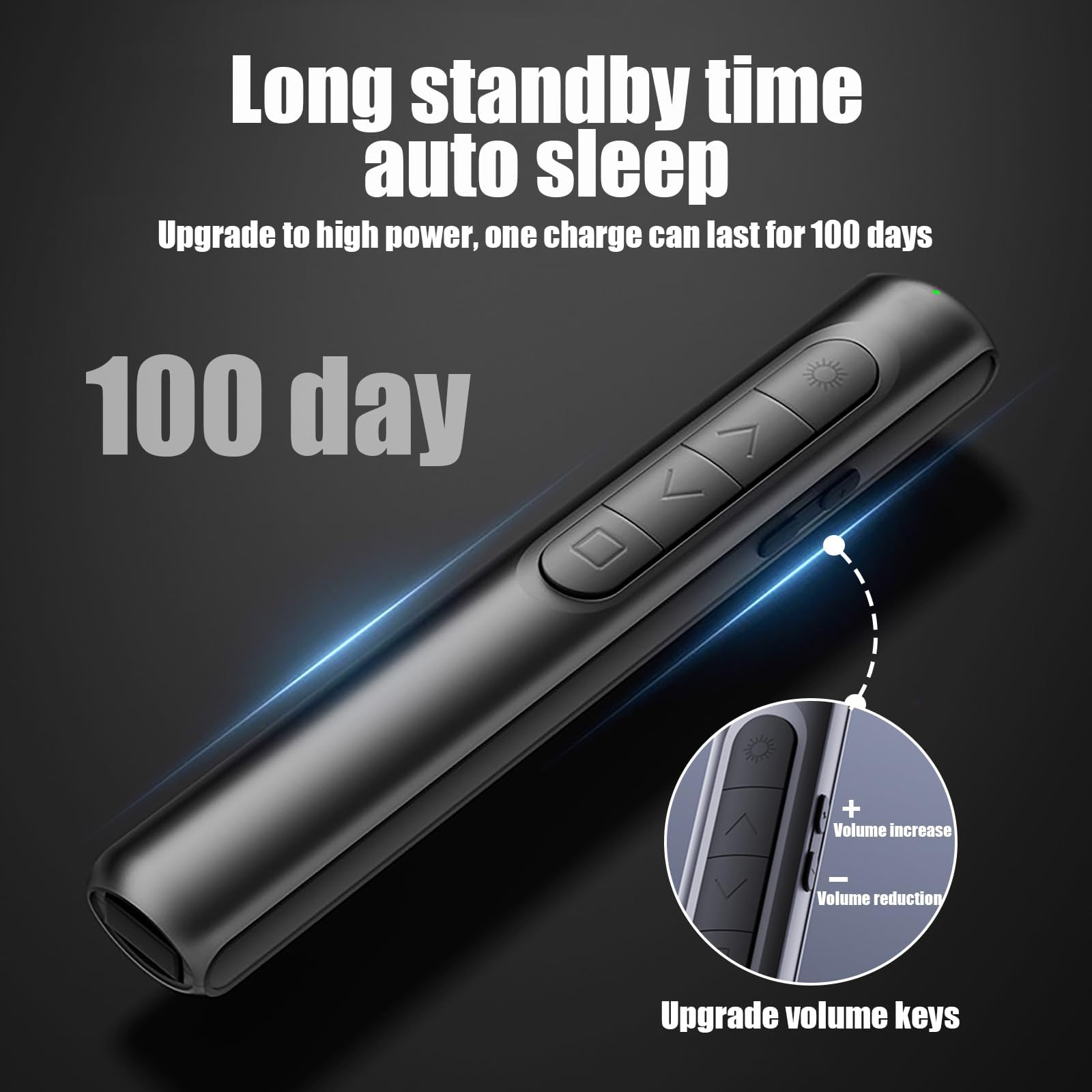 S12-PPT Flip Pen avec Touches latérales de Volume,Telecommande Ordinateur Powerpoint avec Volume de Lien Hypertexte, Télécommande de présentation du présentateur sans Fil 2,4 GHz
