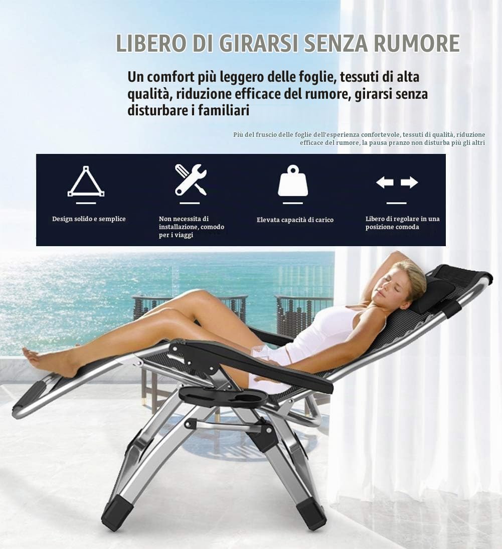 Sedie da Giardino Patio reclinabili per Persone Pesanti Sedie a Sdraio per Giardino a gravità Zero Sedie a Sdraio da sole200kg (Color : Silver)